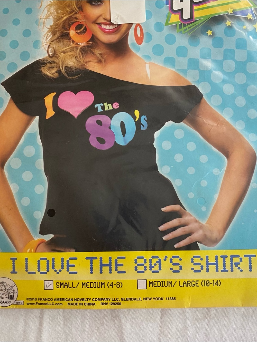 I Love The 80's Off-Shoulder Women's Top - Black Halloween Costume Shirt Sz Sm